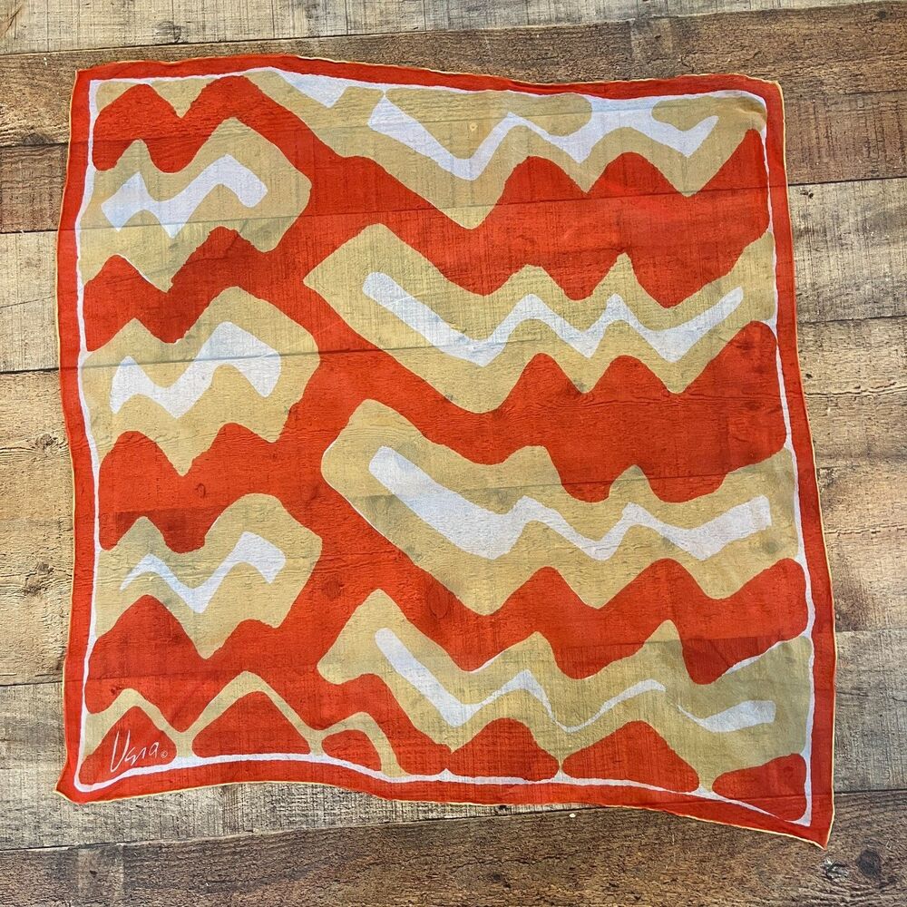 Vera Neumann Vintage Scarf Orange Yellow Square 25"